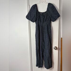 Madewell Navy ditsy Floral short sleeve cropped linen blend Jumpsuit size 6